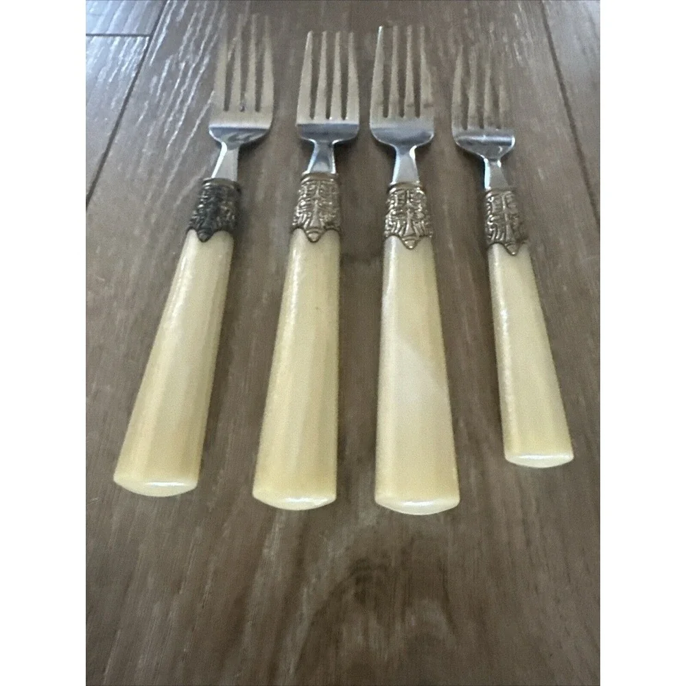 4 PCs Gibson Roseland White 3 Dinner Fork‎ 1 Salad Fork Glossy Stainless